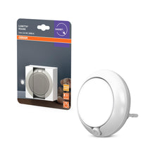 Carica l'immagine nel visualizzatore di Gallery, OSRAM LUNETTA Luce notturna rotonda bianca con sensore; Tecnologia LED; Flusso luminoso 3 lm; 3000 K bianco caldo; interruttore on/off; installazione della presa