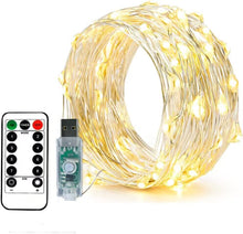 Carica l'immagine nel visualizzatore di Gallery, BXROIU 2 X100LEDs Luci a Stringa su 10metri Micro Filo d'argento,Spina USB con Telecomando 8 programma (Bianco Caldo)