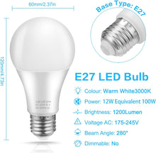 Carica l'immagine nel visualizzatore di Gallery, ZIKEY Blewandy Lampadina LED E27, 12W Equivalenti a 100W, A65 Luce Bianca Calda