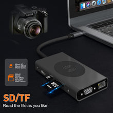 Carica l'immagine nel visualizzatore di Gallery, USB C HUB con Ricarica Wireless, 13 in 1, Docking Station con HDMI 4K, VGA, 2×USB 3.0, USB C 3.0 e 2.0, RJ45 Ethernet, PD 100 W, SD/TF e AUX da 3,5 mm, Compatibile con MacBook Pro e Altri Laptop