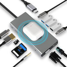 Carica l'immagine nel visualizzatore di Gallery, USB C HUB con Ricarica Wireless, 13 in 1, Docking Station con HDMI 4K, VGA, 2×USB 3.0, USB C 3.0 e 2.0, RJ45 Ethernet, PD 100 W, SD/TF e AUX da 3,5 mm, Compatibile con MacBook Pro e Altri Laptop