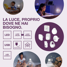 Carica l'immagine nel visualizzatore di Gallery, OSRAM LUNETTA Luce notturna rotonda bianca con sensore; Tecnologia LED; Flusso luminoso 3 lm; 3000 K bianco caldo; interruttore on/off; installazione della presa