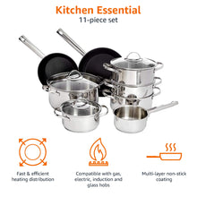 Carica l'immagine nel visualizzatore di Gallery, Amazon Basics 11 Pezzi Set di Pentole a Induzione - Acciaio Inox, con Coperchi, Argento
