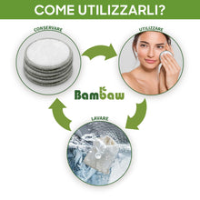 Carica l'immagine nel visualizzatore di Gallery, Dischetti struccanti riutilizzabili in cotone Bambaw con uno sacchettini per il lavaggio e la conservazione - Pack da 22 dischetti