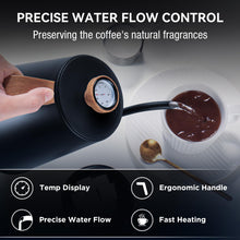 Carica l'immagine nel visualizzatore di Gallery, Bollitore Elettrico a Collo d'oca da 1L con Termometro, 1000W Teiera Elettrica in Acciaio Inox, Riscaldamento Rapido, Spegnimento Automatico, Teiera Antigoccia per Caffè e Tè, Nero