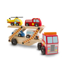 Carica l'immagine nel visualizzatore di Gallery, Melissa &amp; Doug Carro Attrezzi Giocattolo 5 Pezzi Elicottero, Ambulanza, Macchina Polizia e Camion dei Pompieri | Giochi in legno | Camion per Bambini dai 3 ai 6 anni