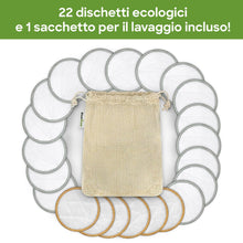 Carica l'immagine nel visualizzatore di Gallery, Dischetti struccanti riutilizzabili in cotone Bambaw con uno sacchettini per il lavaggio e la conservazione - Pack da 22 dischetti