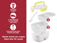 Carica l'immagine nel visualizzatore di Gallery, BEPER 90.920G Lunch &amp; Go Scaldavivande Elettrico Portatile con 2 Contenitori Removibili e Posate Incluse, 220V, Giallo