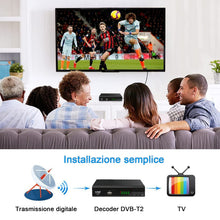 Carica l'immagine nel visualizzatore di Gallery, Decoder DVB-T2, HD 1080p H.265 HEVC Ricevitore Digitale Terrestre HDMI TV Stick 10 Bit 60 FPS, USB WiFi Supporto, SCART, Ethernet, Universal Remote Control