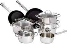 Carica l'immagine nel visualizzatore di Gallery, Amazon Basics 11 Pezzi Set di Pentole a Induzione - Acciaio Inox, con Coperchi, Argento