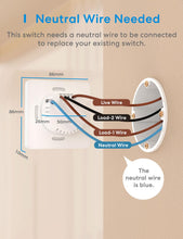 Carica l'immagine nel visualizzatore di Gallery, Meross Interruttore Parete WiFi (CAVO NEUTRO RICHIESTO), Interruttore Smart a 2 Via Compatibile con Apple HomeKit, Siri, Alexa, Google Home e SmartThings, Comando Vocale