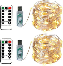 Carica l'immagine nel visualizzatore di Gallery, BXROIU 2 X100LEDs Luci a Stringa su 10metri Micro Filo d'argento,Spina USB con Telecomando 8 programma (Bianco Caldo)