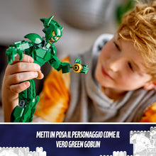 Carica l'immagine nel visualizzatore di Gallery, LEGO | Marvel Personaggio Costruibile di Goblin, Gioco d'Azione per Bambini e Bambine da 8 Anni, Action Figure del Nemico di Sider-Man con Arti Snodabili, Aliante e Bombe-Zucca, Idea Regalo 76284