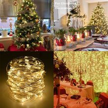 Carica l'immagine nel visualizzatore di Gallery, BXROIU 2 X100LEDs Luci a Stringa su 10metri Micro Filo d'argento,Spina USB con Telecomando 8 programma (Bianco Caldo)