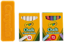 Carica l'immagine nel visualizzatore di Gallery, CRAYOLA - Set 24 Gessi Bianchi e Colorati per Lavagna Nera con Cancellino, per Scuola e Casa, 98268