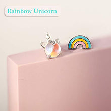 Carica l'immagine nel visualizzatore di Gallery, Orecchini a forma di unicorno arcobaleno orecchino argento chiaro rosa...