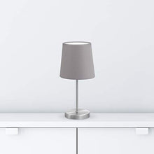 Carica l'immagine nel visualizzatore di Gallery, Lampada da comodino, tavolo con paralume in tessuto grigio,... - Ilgrandebazar