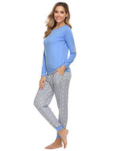 Carica l'immagine nel visualizzatore di Gallery, Hawiton Pigiama Donna Cotone Lungo Invernale, Manica Lunga Caldo XXL, Blu - Ilgrandebazar