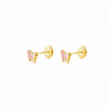 Carica l'immagine nel visualizzatore di Gallery, Orecchini per bambini farfalla rosa - oro giallo 18k (750)