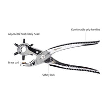 Carica l'immagine nel visualizzatore di Gallery, Amazon Basics - Set pinza fustellatrice, per il cuoio, rotante, per fori di diverse dimensioni