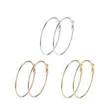 Carica l'immagine nel visualizzatore di Gallery, 3 Paia Acciaio Inossidabile Set Orecchini Cerchio 60mm per Donna 40mm - Ilgrandebazar
