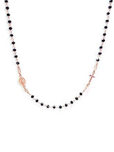 Carica l'immagine nel visualizzatore di Gallery, Rosario Collana Girocollo In Argento 925 Rosa Con Perline Nere - Croce E... - Ilgrandebazar