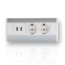 Carica l'immagine nel visualizzatore di Gallery, Pratica presa angolare 2x Schuko USB, alluminio, per cucina, bagno,...