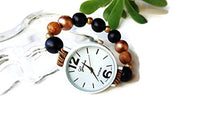 Carica l'immagine nel visualizzatore di Gallery, Orologio da polso donna elasticizzato Bracciale perle Legno Bianco Nero... - Ilgrandebazar