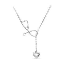 Carica l'immagine nel visualizzatore di Gallery, Stetoscopio Collana Lariat con Pendente Cuore, Cuore E Argento01