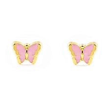 Carica l'immagine nel visualizzatore di Gallery, Orecchini per bambini farfalla rosa - oro giallo 18k (750)