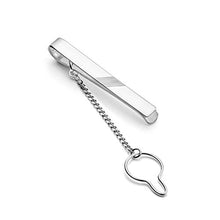 Carica l'immagine nel visualizzatore di Gallery, STERLL Uomo Fermacravatta Argento CORTO Lucido con Striscia Opaca Custodia...