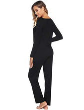 Carica l'immagine nel visualizzatore di Gallery, ARBLOVE Pigiama Donna Cotone Invernale Lungo Intimo Camicie da S, A-nero - Ilgrandebazar