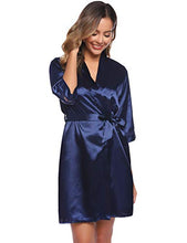 Carica l'immagine nel visualizzatore di Gallery, Aibrou Vestaglia Donna Sexy in Seta 2 Pezzi V-Collo, Indumenti da M, Navy Blu - Ilgrandebazar