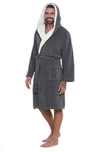 Carica l'immagine nel visualizzatore di Gallery, Accappatoio da Uomo 100% Pile Asciugamano XXL, Doppio Tono Grigio Con Sherpa - Ilgrandebazar