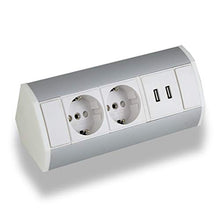 Carica l'immagine nel visualizzatore di Gallery, Pratica presa angolare 2x Schuko USB, alluminio, per cucina, bagno,...