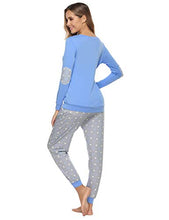Carica l'immagine nel visualizzatore di Gallery, Hawiton Pigiama Donna Cotone Lungo Invernale, Manica Lunga Caldo XXL, Blu - Ilgrandebazar