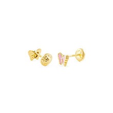 Carica l'immagine nel visualizzatore di Gallery, Orecchini per bambini farfalla rosa - oro giallo 18k (750)