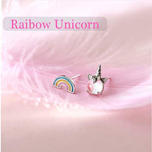 Carica l'immagine nel visualizzatore di Gallery, Orecchini a forma di unicorno arcobaleno orecchino argento chiaro rosa...