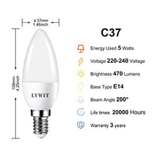 Carica l'immagine nel visualizzatore di Gallery, Lampadine a LED E14 Candela, 5W Equivalenti a 40W, C37 6500K-6Pezzi