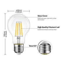 Carica l'immagine nel visualizzatore di Gallery, Lampadina Filamento LED E27, 8W Equivalenti a 60W, A60 E27 2700K-6 Pezzi