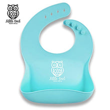 Carica l'immagine nel visualizzatore di Gallery, ❤️ Little Owl Bavaglini Silicone Impermeabili con Tasca Celeste/Verde