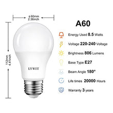 Carica l'immagine nel visualizzatore di Gallery, LVWIT Lampadina LED E27 8.5W, Equivalenti a 60W, A60 8.5W 6500K-6 Pezzi - Ilgrandebazar