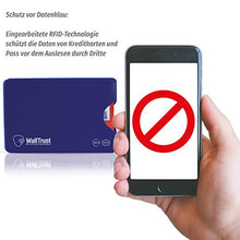 Carica l'immagine nel visualizzatore di Gallery, WallTrust RFID Cover protettiva per carte di credito, plastica, Set Di 3 Blu