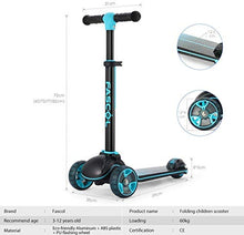 Carica l'immagine nel visualizzatore di Gallery, Fascol Monopattino 3 Ruote per Bambino Scooter Pieghevole con Altezza Blu