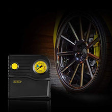 Carica l'immagine nel visualizzatore di Gallery, WindGallop Mini Compressore Portatile per Auto, 12V Professionale, Analogico, Pompa Aria con Manometro per Pneumatici e Adattatori per Valvole (Giallo)