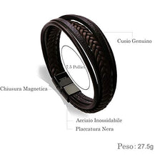 Carica l'immagine nel visualizzatore di Gallery, Bracciale Uomo Pelle Chiusura in Acciaio Marrone (Non Regolabile) - Ilgrandebazar