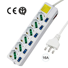 Carica l'immagine nel visualizzatore di Gallery, Extrastar Multipresa ciabatta elettrica 6 Posti 10/16A Bipasso Schuko 250V Max:2500W con interruttori indipendenti 1,5MT