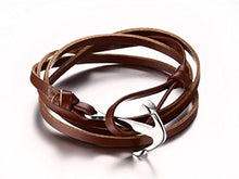 Carica l'immagine nel visualizzatore di Gallery, Vnox Bracciale unisex in acciaio inossidabile e pelle marrone, con àncora, a... - Ilgrandebazar