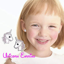 Carica l'immagine nel visualizzatore di Gallery, Orecchini unicorno per ragazze, Rosa Argento 925 a bottone...