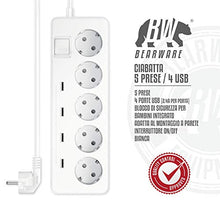 Carica l'immagine nel visualizzatore di Gallery, Bearware - Multipresa elettrica a 5 Vie con 4 x USB 6.0A 30 Watt - 5 Prese - Ilgrandebazar
